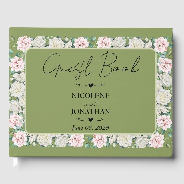 Elegante florale Embrace Wedding Gästebuch (Vorderseite)