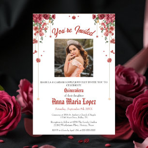 Elegante florale Foto Mis Quince Quinceañera 15. Acryleinladungen