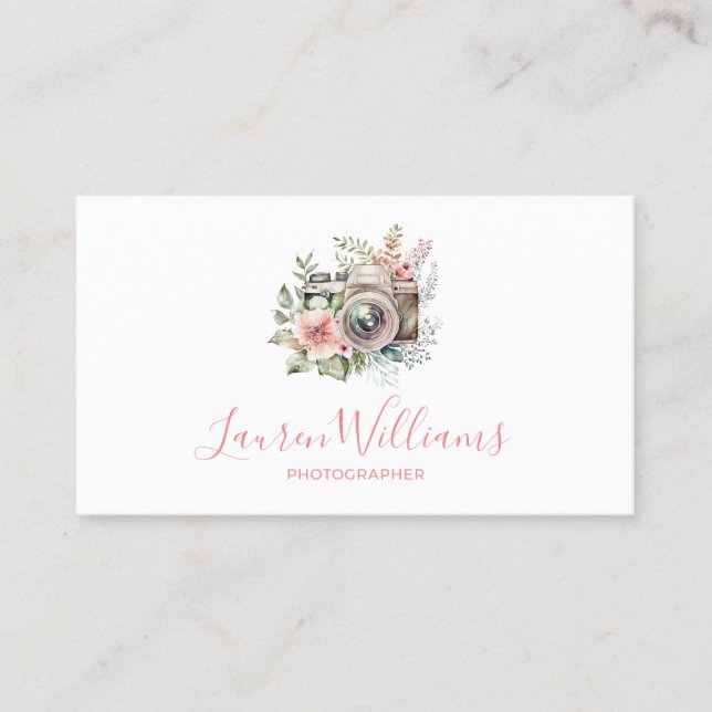 Elegante florale Fotokamera Business Card Visitenkarte (Vorderseite)
