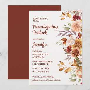Elegante Florale Friendsgiving-Potluck-Einladung Einladung