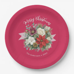 Elegante Florale Frohe Weihnachten Benutzerdefinie Pappteller