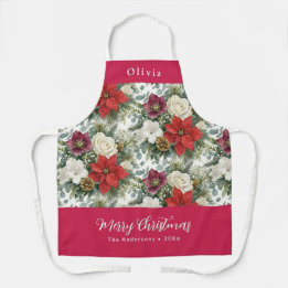 Elegante Florale Frohe Weihnachten Roter Benutzern Schürze