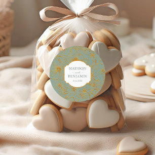 Elegante Florale Garten-Salbei-Grün-Gold-Hochzeit Runder Aufkleber