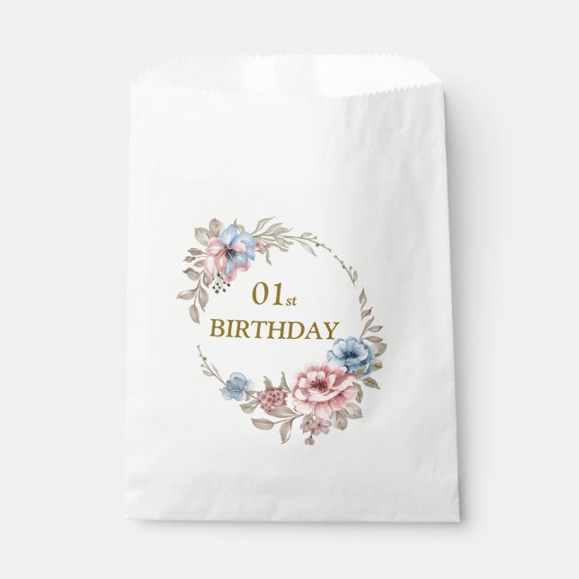 Elegante florale Geburtstagsparty Geschenktütchen (Vorderseite)
