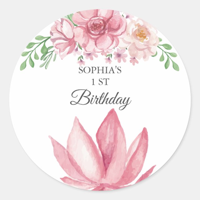 Elegante florale Geburtstagsparty Runder Aufkleber (Vorderseite)
