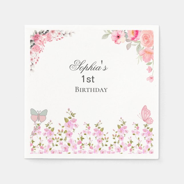 Elegante florale Geburtstagsparty Serviette (Vorderseite)