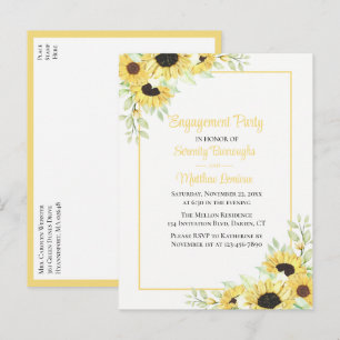 Elegante florale Gelbe Sonnenblumen-Engagement Par Einladungspostkarte