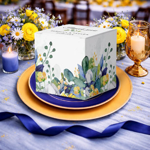Elegante florale gelbe und blaue Aquarell-Hochzeit Geschenkschachtel