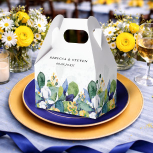 Elegante florale gelbe und blaue Aquarell-Hochzeit Geschenkschachtel