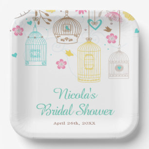 Elegante Florale Gelbe und Rosa Brautparty Pappteller