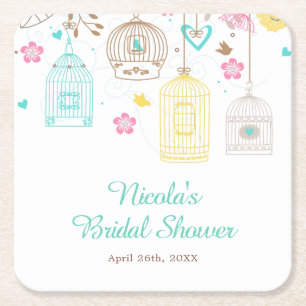 Elegante Florale Gelbe und Rosa Brautparty Rechteckiger Pappuntersetzer