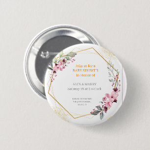 Elegante Florale Gold Geometrische Babyparty-Einla Button