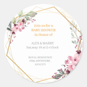 Elegante Florale Gold Geometrische Babyparty-Einla Runder Aufkleber