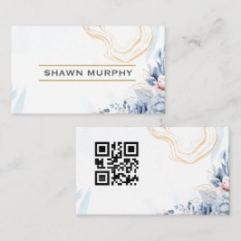 Elegante Florale Gold Line QR Code Visitenkarte