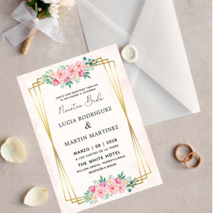 Elegante Florale Gold Wasserfarbe Unsere Hochzeit Einladung