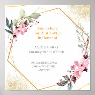 Elegante Florale Goldene Geometrische Babyparty-Ei Poster