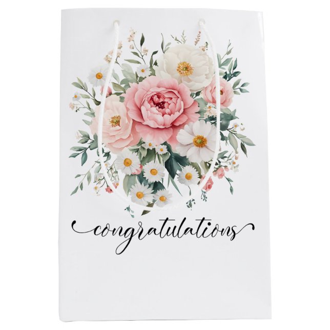 Elegante florale Gratulationstasche Mittlere Geschenktüte (Vorderseite)