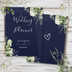 Elegante Florale Grün Navy Blau Hochzeit Planer