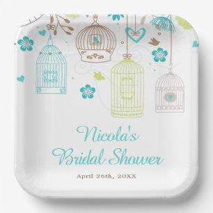Elegante Florale Grün- und Blaue Hochzeitsdusche Pappteller