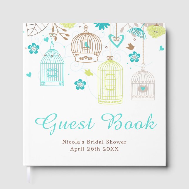 Elegante florale grüne und blaue Bridal Shower Gästebuch (Vorderseite)