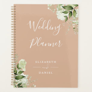 Elegante Florale Grünpflanzen Braune Hochzeit Planer