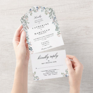 Elegante florale Grünpflanzen-Kaskaden-Hochzeit All In One Einladung