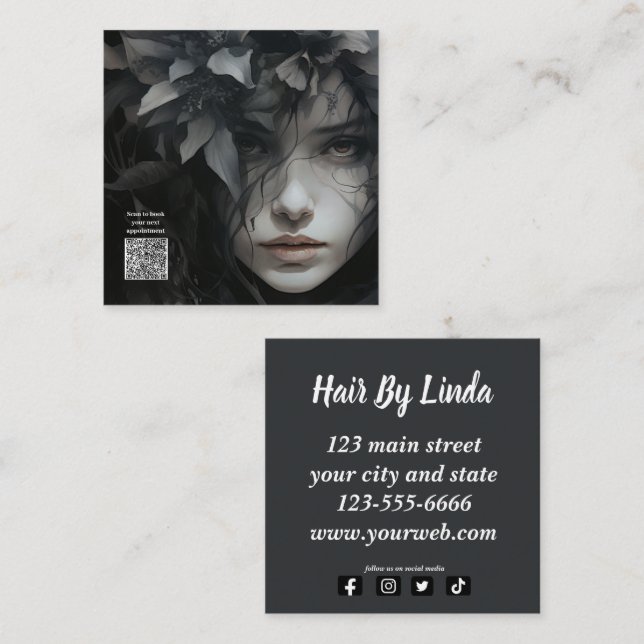 Elegante florale Haarstylist QR Code Visitenkarten Telefonnummerkarte (Vorne/Hinten)