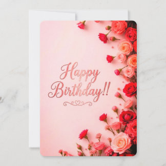 Elegante Florale Happy Birthday Grußkarte | Rosa Einladung