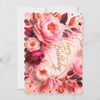 Elegante Florale Happy Birthday-Grußkarte | Rosa Einladung
