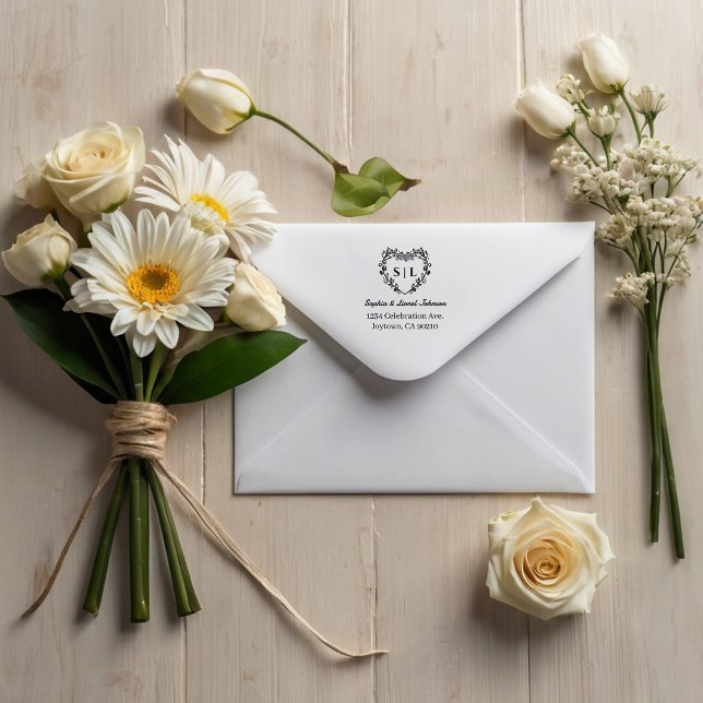 Elegante florale Heart Wedding Rücksendeadresse Permastempel (Von Creator hochgeladen)