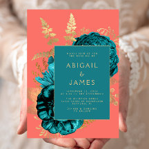 Elegante Florale Hochzeit in Blaugrün, Korallenrot