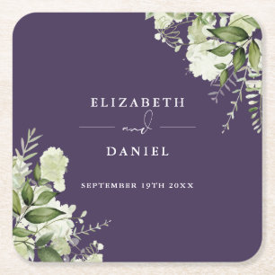 Elegante Florale Hochzeit in Lila Rechteckiger Pappuntersetzer
