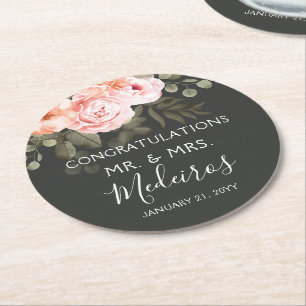 Elegante Florale Hochzeit in Zartrosa mit Botanisc Runder Pappuntersetzer