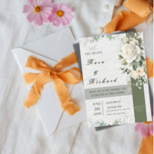 Elegante florale Hochzeit - Save the Date Einladung