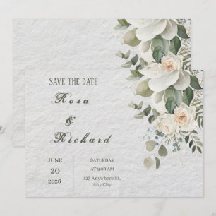 Elegante florale Hochzeit - Save the Date Einladung