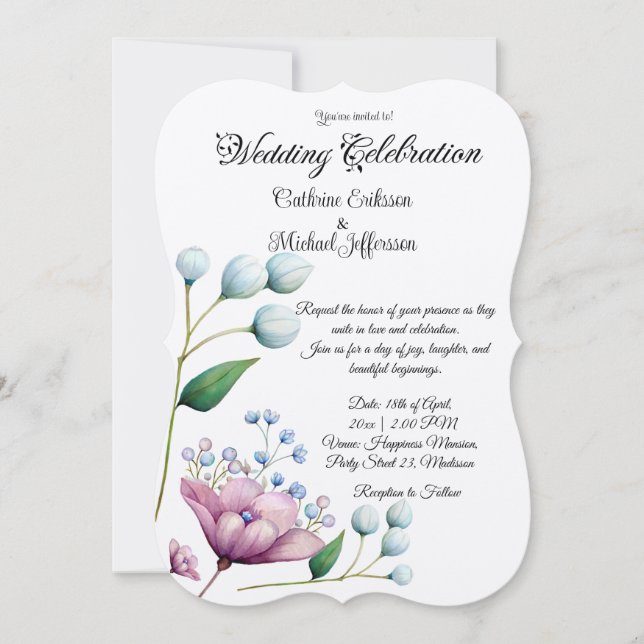 Elegante florale Hochzeit Soft Botanical Romance Einladung (Vorderseite)
