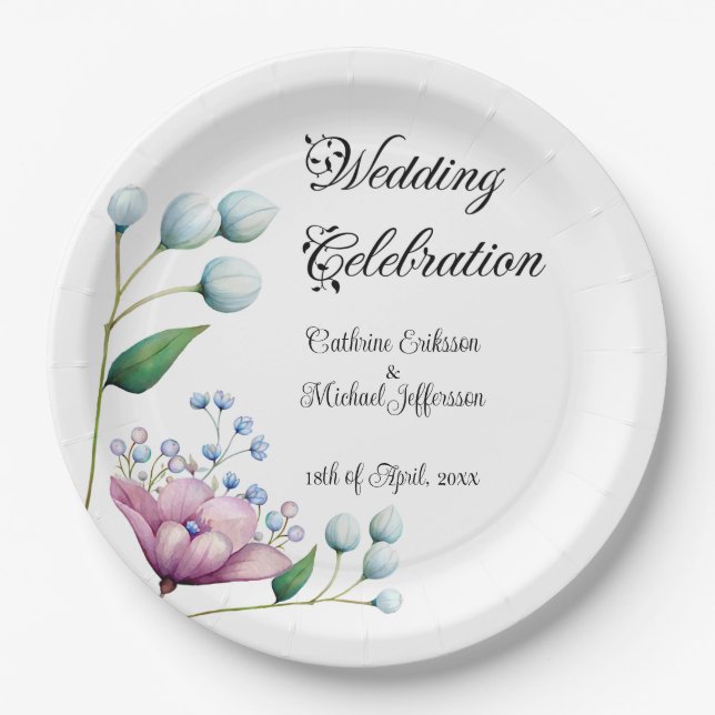 Elegante florale Hochzeit Soft Botanical Romance Pappteller (Vorderseite)