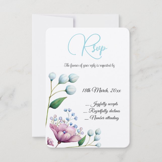 Elegante florale Hochzeit Soft Botanical Romance RSVP Karte (Vorderseite)