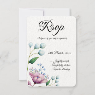 Elegante florale Hochzeit Soft Botanical Romance RSVP Karte