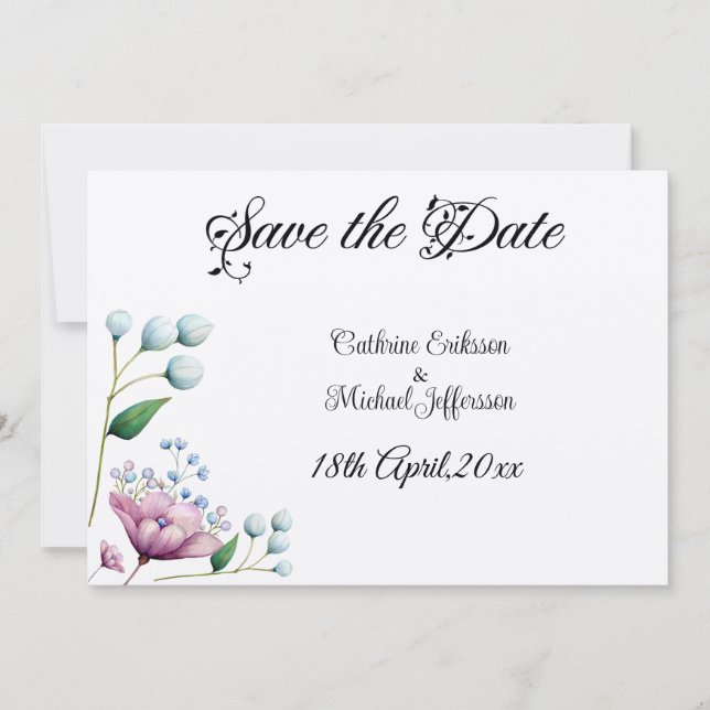 Elegante florale Hochzeit Soft Botanical Romance Save The Date (Vorderseite)