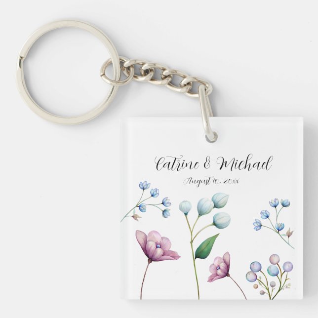 Elegante florale Hochzeit Soft Botanical Romance Schlüsselanhänger (Vorderseite)