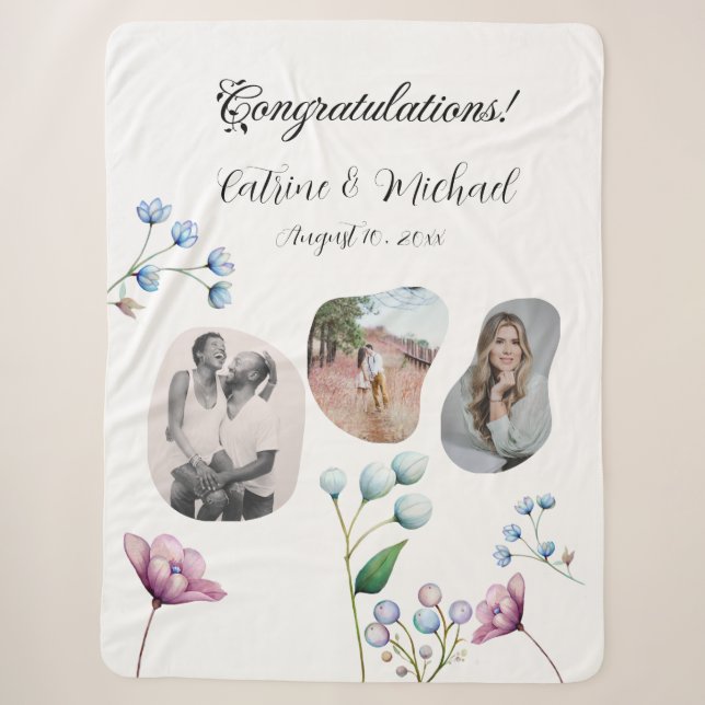 Elegante florale Hochzeit Soft Botanical Romance Sherpadecke (Vorderseite)