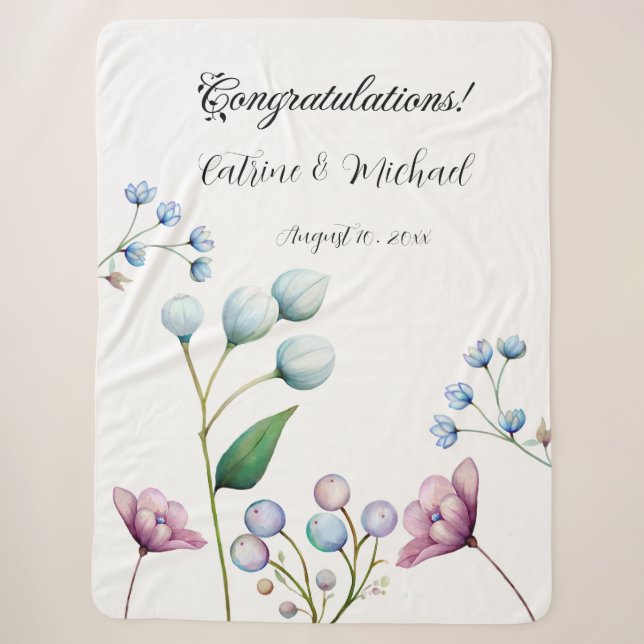 Elegante florale Hochzeit Soft Botanical Romance Sherpadecke (Vorderseite)