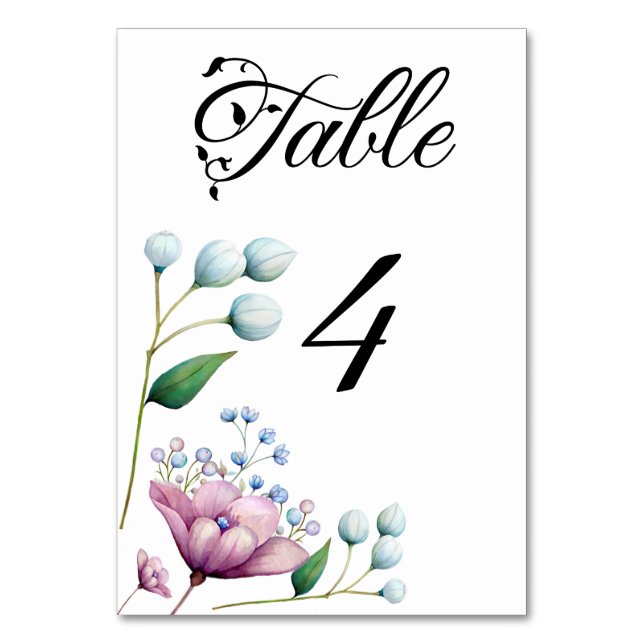 Elegante florale Hochzeit Soft Botanical Romance Tischnummer (Vorderseite)