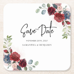Elegante florale Hochzeit - Termin vormerken Rechteckiger Pappuntersetzer