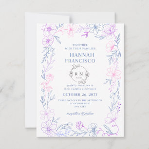 : Elegante Florale Hochzeits-Einladungskarte Blau RSVP Karte