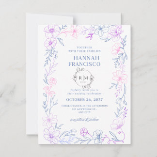 : Elegante Florale Hochzeits-Einladungskarte Blau RSVP Karte