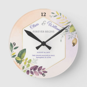 Elegante Florale Hochzeits-Einladungsvorlage Runde Wanduhr