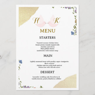 Elegante Florale Hochzeits-Menükarte Menükarte