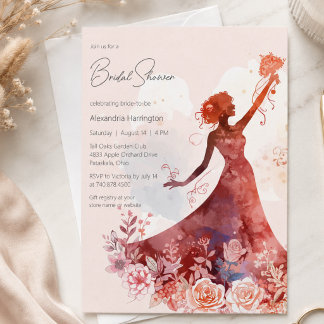 Elegante Florale Hochzeits-Silhouette Brautparty Einladung